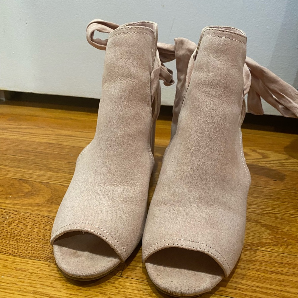 JustFab Pink Ankle Booties Peep-Toe